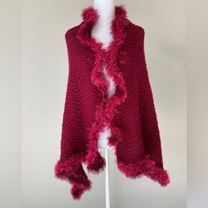 Hand-Crafted Cable knit handmade elegant burgundy shawl